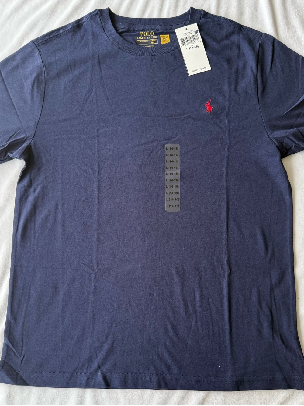 Polo by Ralph Lauren boys Navy Crewneck T-Shirt with Red Pony
